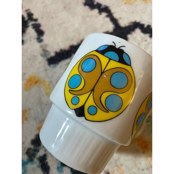 Vintage 1970s Stackable Mug RARE yellow ladybug Japan 60s MCM vtg groovy mugs - Picture 4 of 8